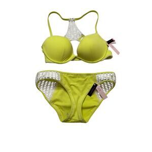 Victoria’s Secret Carova Crochet Neon Bikini Set 34D/Med